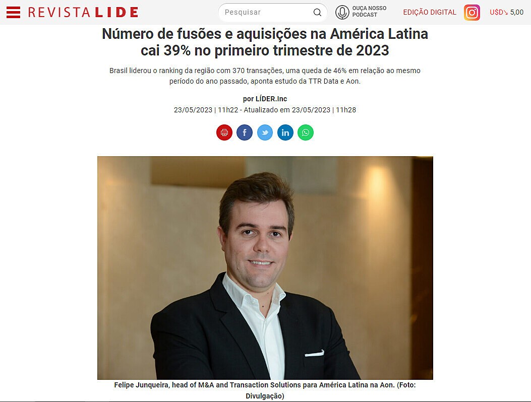 Nmero de fuses e aquisies na Amrica Latina cai 39% no primeiro trimestre de 2023